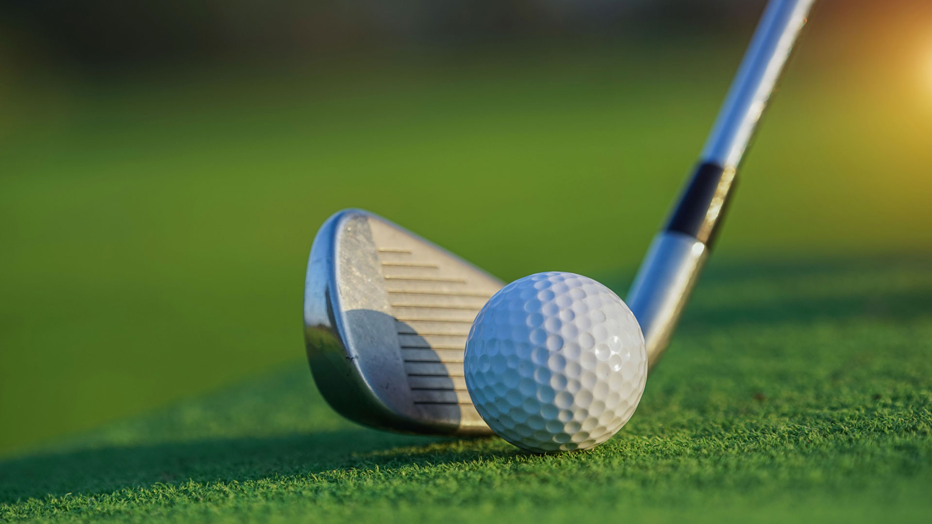 Großaufnahme eines Golfballs und Golfschlägers